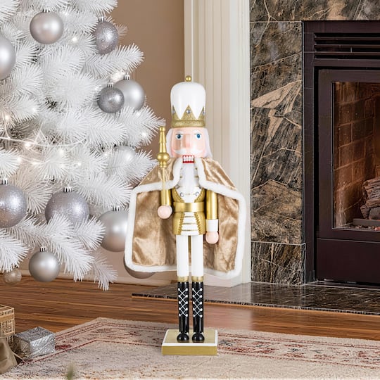 Glitzhome® 24" Wooden Christmas Gold King Nutcracker